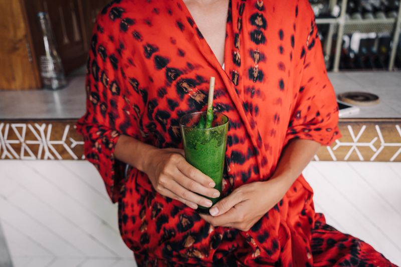 Cold-pressed green juice with kale and cucumber